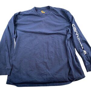 Carhartt Mens Shirt 2XL Long Sleeve Logo Spellout Original Fit Crew Neck Navy